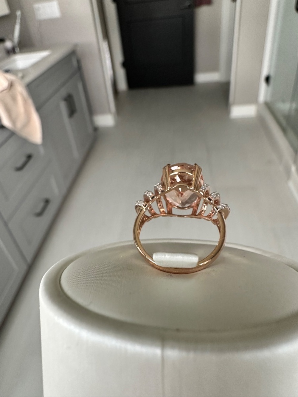 👑 STATEMENT 10k Rose Gold Morganite & Diamond Ring 💍 ✨ Size 5 - Picture 11 of 15